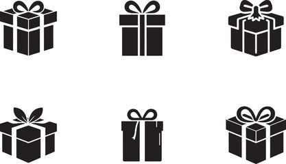 Gift Box with Ribbon Silhouette Vector Isolated set.