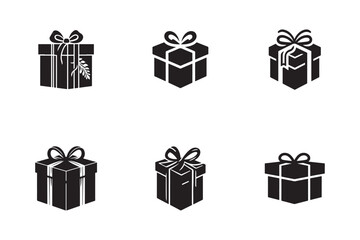 Gift Box with Ribbon Silhouette Vector Isolated set.