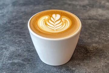 Closeup of a perfectly frothed cappuccino in a white ceramic cup, with a swirl of latte art on top, Classic cappuccino with latte art, Elegant and inviting