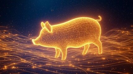Glowing Pig Illustration with Bright Light Effects