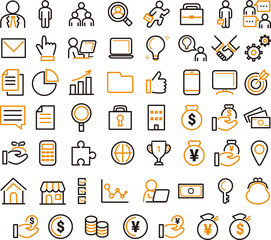 ビジネス　マネー　アイコン　ピクトグラム　線画　飾り　あしらい　シンプル　イラスト素材セット