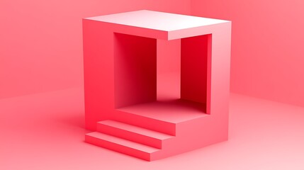 Abstract 3D Pink Geometric Shape Smooth Blue Background with Copy Space for Advertisements