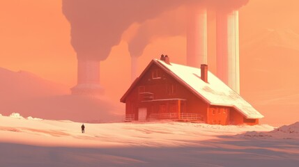 Serene Winter Solitude: A Cozy Cabin Nestled in the Snow-Covered Wilderness