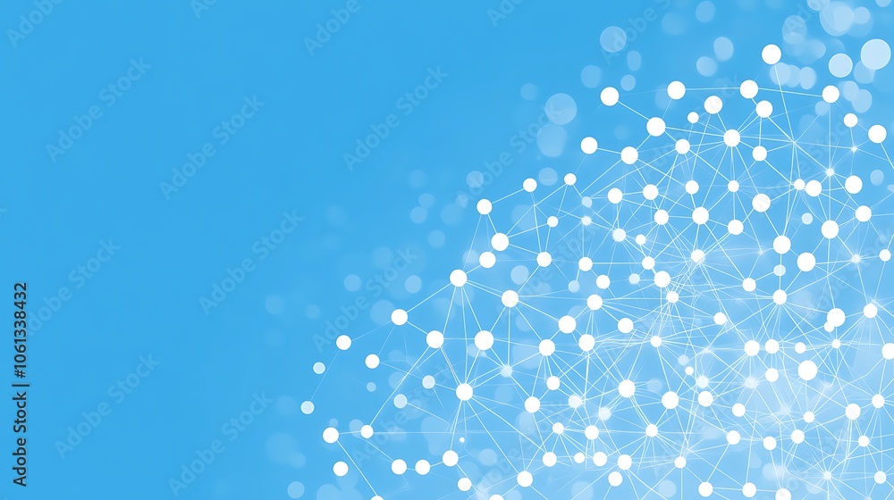 Poster abstract blue background with network connections minimalist white background with space for text