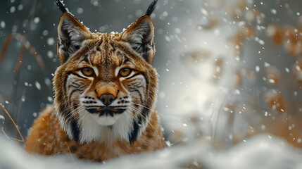 Fototapeta premium Lynx Portrait in a Snowy Forest - Realistic Photo