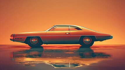 A vintage an old, rusty car abandoned in a vast desert, showcasing its rusty charm and classic car adventure spirit.