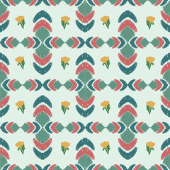 Ethnic geometric pattern, ethnic, ikas, on a pastel green background, Native American tribal fabric design, for tiles and rugs, seamless, intricate ornamental pattern, textile.