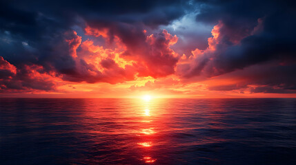 Fiery Sunset Over the Ocean - Realistic Digital Artwork