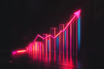 A digital 3D bar chart symbolizing growth, success, and futuristic data