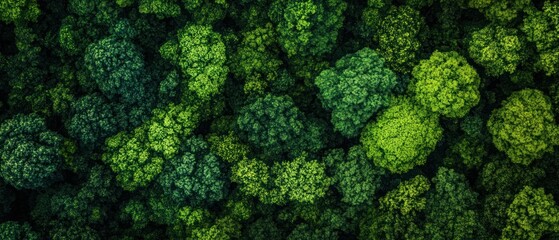 Naklejka premium Aerial view of lush green trees forming a dense forest canopy.
