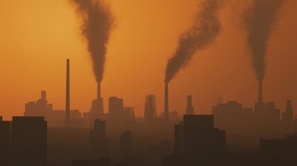 Polluted Urban Landscape at Sunset