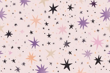 Abstract seamless pattern with hand drawn stars in various colors.