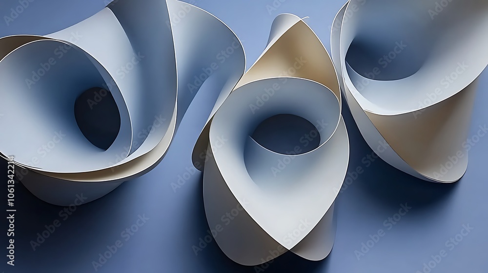 Poster abstract white paper sculpture on blue background plain textured background for web design and copy