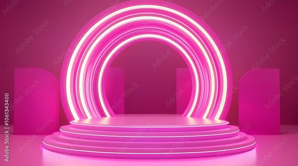 Poster pink neon lights background for product display minimalist white background with space for text