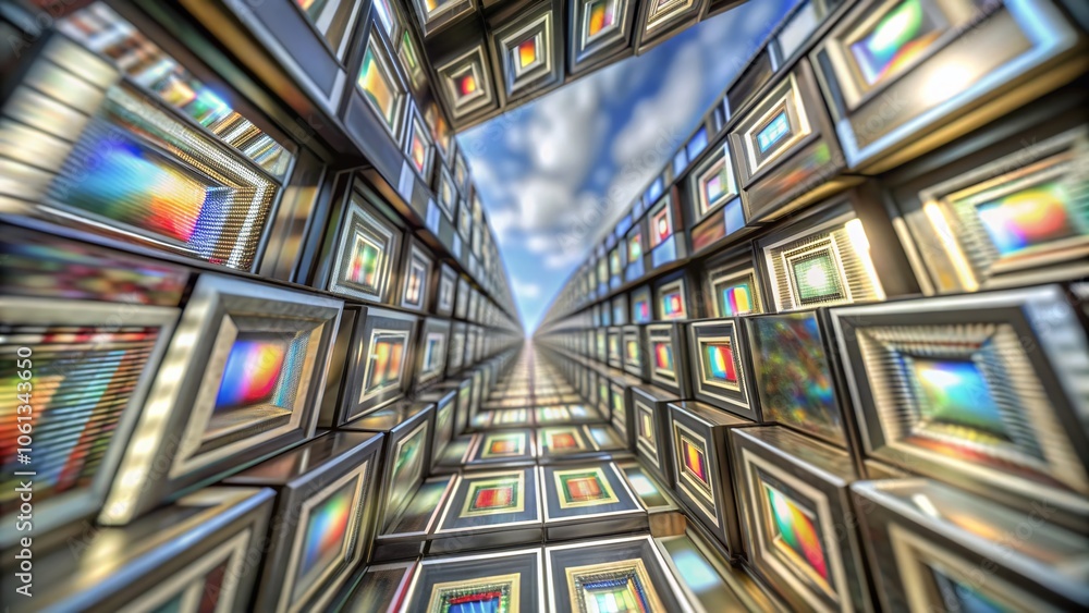 Poster abstract retro box pattern with flowing animation - unique tilt-shift visuals for modern design proj