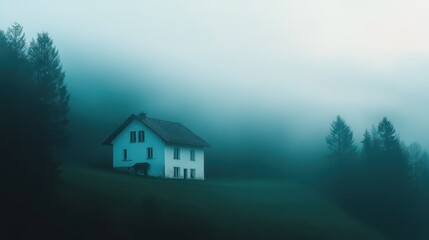 Serene Solitude: A Misty Cottage Nestled in the Wilderness