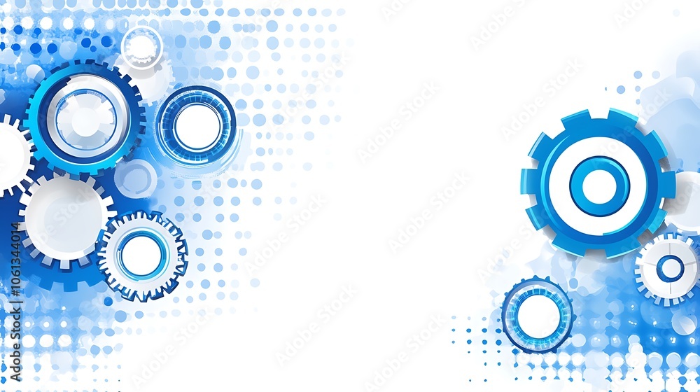 Poster abstract blue gears background clean blank canvas with empty space for designs