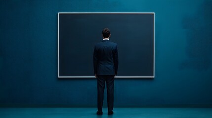 Fototapeta premium A Professional Man Contemplates Ideas in Front of a Glass Board in a Modern Office Environment. Store Management Concept