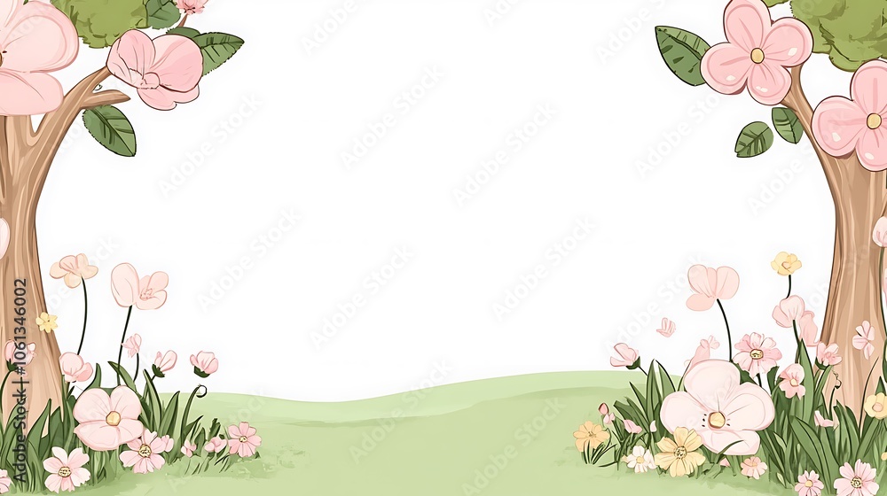 Poster pink flowers spring background subtle blur background with space for custom text