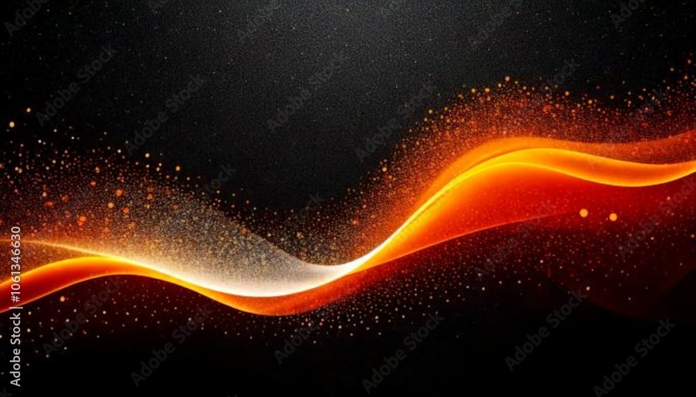 Poster dynamic orange light streaks on a dark background, creating an abstract and futuristic design