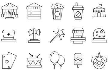 Outline related Fair icons vectors set, Vector illustrations.