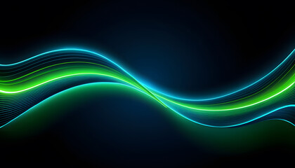 Naklejka premium Abstract digital wave with blue and green light effects on a dark background.