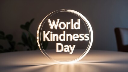 Fototapeta premium World Kindness Day 3D logo, carved from crystal with soft glowing lights.