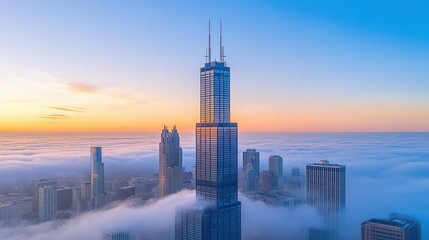 Fototapeta premium Majestic Skyscraper Towering Above the Clouds