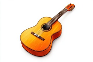 Obraz premium An acoustic guitar with a warm, vibrant orange finish on a white isolated background.