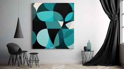 Modern Geometric Pattern in Teal and Black Shades
