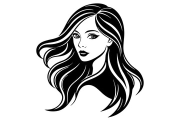 Silhouette of beautiful girl in profile with long hair,Silhouette of a womans head with curly hair vector illustration,Vector illustration of a black and white silhouette of a girl's face.