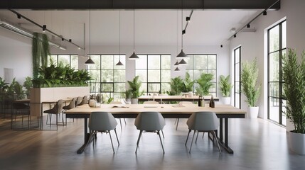 Fototapeta premium Modern Open Plan Office with Natural Elements