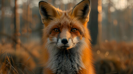 Fototapeta premium Red Fox Portrait in Autumn Forest - Wildlife Photography