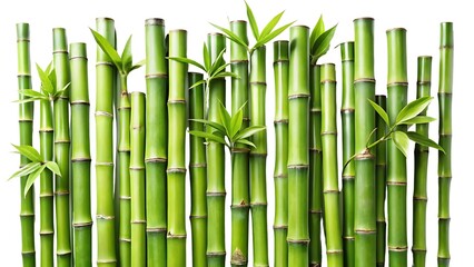 Bamboo Green Sticks with Leaves Isolated on a Background