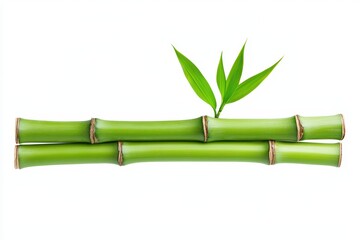 Fototapeta premium Fresh green bamboo stalks with leaves on a white isolated background.