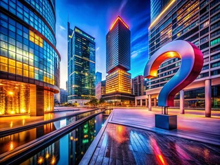 Fototapeta premium Architectural Photography of Question Mark Icon, Quiz Symbol, Interrogation Sign, Simple Rebus Silhouette, FAQ Set in Modern Urban Environment