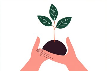 Hands holding a small plant, symbolizing growth and nurturing, isolated on a white background.
