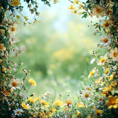 Obraz premium Spring background graphic element, spring flowers, warm green palette