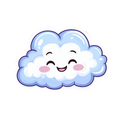 This adorable blue cloud sticker icon has a big smile and rosy cheeks. Perfect for adding a touch of whimsy and cuteness to your digital projects.