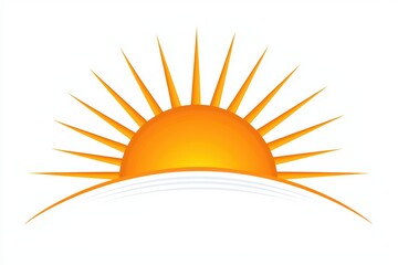 Sunrise illustration with vibrant rays, bright orange hue, white background, cheerful and uplifting design.