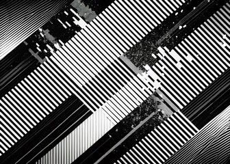 Black and White Glitch Design with Diagonal Lines and Grunge Video Effect for Retro Aesthetic