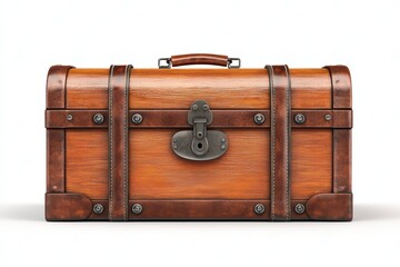 Vintage wooden suitcase, perfect for travel enthusiasts and adventure seekers, white isolated background.