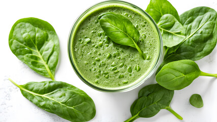 Obraz premium A glass of green juice with a leaf on top