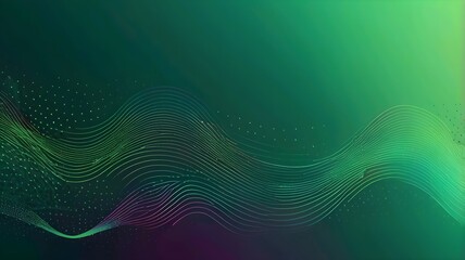 Abstract neon color gradient pattern with Memphis geometric dot and line elements on green background