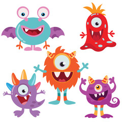 Funny colorful monsters set vector cartoon illustration