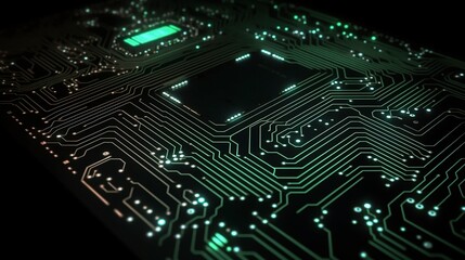 Glowing Circuit Board Pattern on Black Background