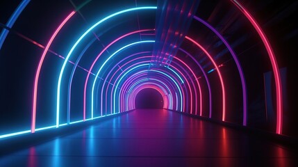 Vibrant Neon Light Tunnel with Dynamic Colors