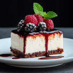 Delicious Raw Dessert with Berries and Chocolate Sauce