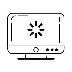 Black and white icon of a computer with a loading screen. Symbolizes data processing, system updates, and tech-related tasks. Ideal for digital content and IT themes.