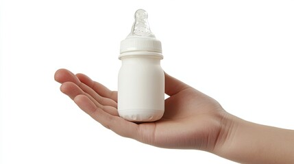 A Hand Holding a White Baby Bottle with a Nipple